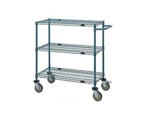 Quantum Storage Systems WRCP-2448P-3 Wire Push Handle Utility Carts 3 Shelves Green Epoxy 40" H x 48" W x 24" D