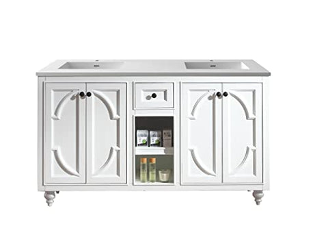Odyssey, 60, White Cabinet Matte White Viva Stone Surface COUNTERTOP