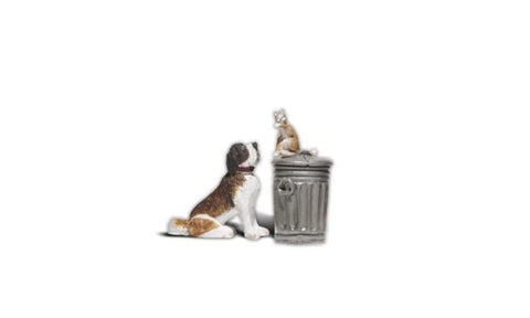 Woodland Scenics A2524 G Scale Dog w/Cat On Trashcan