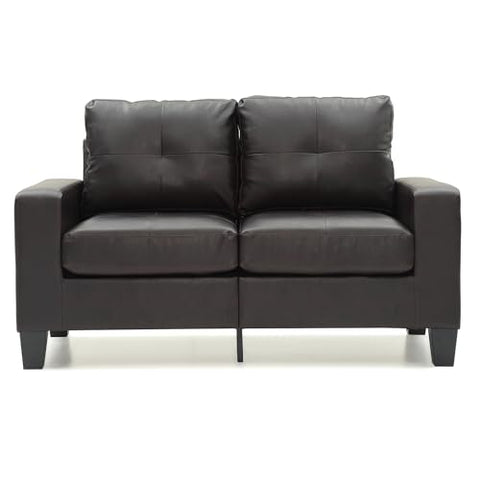 Newbury 58 in. W Flared Arm Faux Leather Straight Sofa in Dark Brown