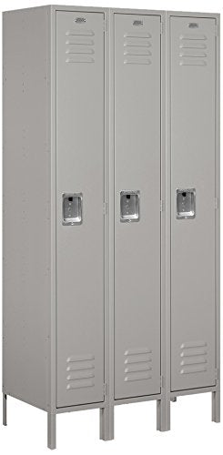 Salsbury Industries 61368GY-U Standard Metal Locker Single Tier 3 Wide 6 Feet High 18-Inch Deep Gray Unassembled Gray