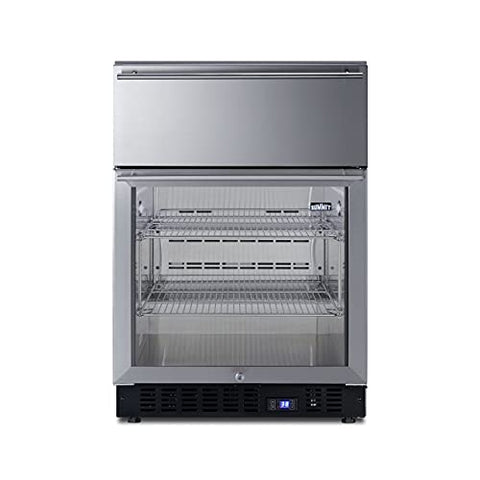 Summit Appliance SCR615TDCSS 24" Wide Built-In Beverage Refrigerator With Top Drawer, Stainless Steel Interior, 4.76 cu.ft Capacity, Automatic Defrost, LED Lighting, Digital Thermostat, Sabbath Mode