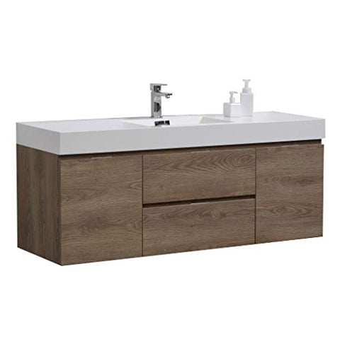 Bliss 60" Single Sink Butternut Wall Mount Modern Bathroom Vanity
