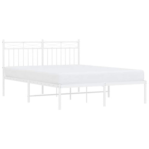 vidaXL 11'' Metal Full Bed Frames with Headboard, Platform Bed Frame with Strong Metal Slats Support, Under Bed Storage, Noise Free, White, Without Mattress