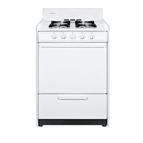Summit Appliance WNM6107 24" Wide Gas Range, White, Electronic Ignition, Broiler Drawer, Broiler Pan, Recessed Oven Door, ADA Compliant Design