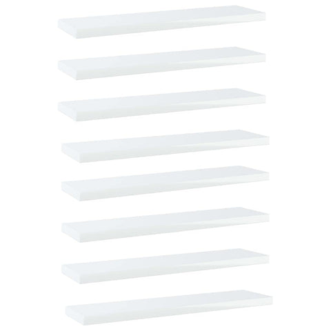 vidaXL Engineered Wood Bookshelf Boards - High Gloss White Floating Shelf Panels (8 Pcs) - 15.7" x 3.9" x 0.6"