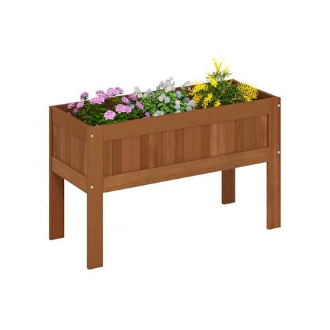 Furinno Tioman Outdoor Elevated Standing Planter Box Raised Garden Bed with Legs Natural