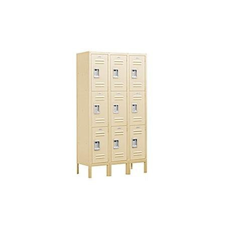 Salsbury Industries Assembled 3-Tier Standard Metal Locker with Three Wide Storage Units, 5-Feet High by 18-Inch Deep, Tan