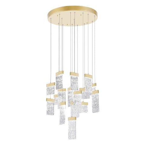 CWI Lighting Carolina 32'' Modern LED Chandelier with Gold Leaf Finish for Foyer, Dining Room, Living Room – Integrated LED, No Bulb Required – BACL Certified with 3-Year Warranty