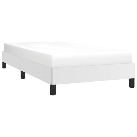 vidaXL Twin Size Bed Frame with Plywood Slats, Platform Bed Frame, Faux Leather Upholstered Mattress Foundation, No Box Spring Needed & Easy Assembly, White, Without Mattress