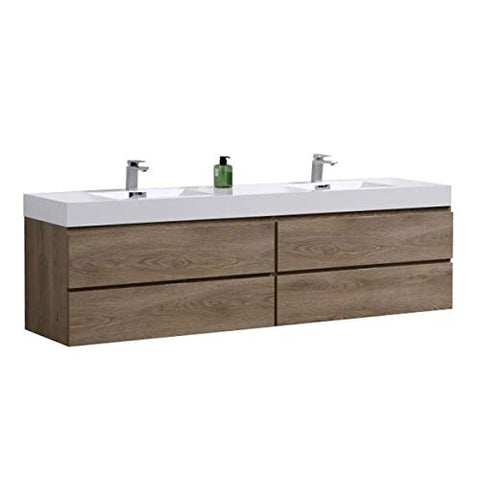 Bliss 72" Double Sink Butternut Wall Mount Modern Bathroom Vanity