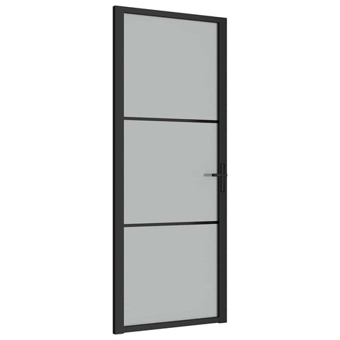 vidaXL Interior Door, Aluminum Frame Glass Door, Inner Door with Alloy Handle for Bathroom Bedroom, 32.7"x79.3" Black Matt Glass and Aluminum