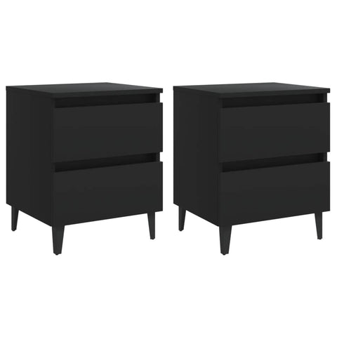 vidaXL Bed Cabinet Set of 2 Black Engineered Wood Bed Cabinet