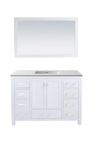 Oakestry Wilson 36" Bathroom Vanity with Integrated Sink, Solid Oak Wood Shaker Cabinet, Solid Surface Countertop, Soft Close Doors & Dovetail Drawers, 4 Built-in Outlets, White