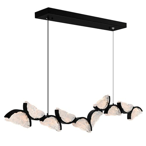 CWI Lighting Moon Integrated LED 70" Black Modern Chandelier with Handmade Textured Glass for Dining Room Foyer Bedroom Living Room