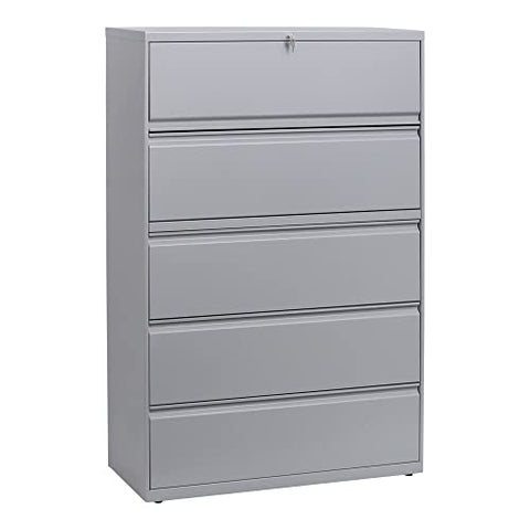 Lateral File 5 Legal/Letter/A4/A5-Size File Drawers 1 Roll-Out Posting Shelf Light Gray 42 inch x 18.63 inch x 67.63 inch