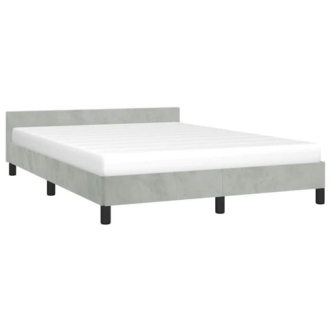 vidaXL Velvet Bed Frame Platform Bed, Scandinavian Style/Slats Support/No Box Spring Needed/Without Mattress/Easy Assembly, Light Grey Full Bed