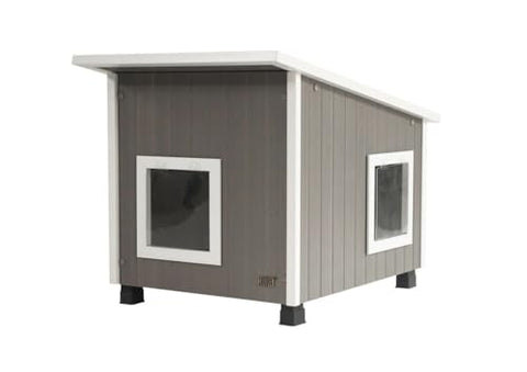 New Age Pet ECOFLEX Outdoor Cat House X-Large Weather Resistant, Raised Floor, Dual Vinyl Flaps, 30% Bigger, 28"?W x 20"?H