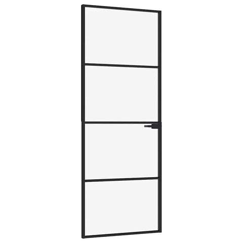 vidaXL Interior Door-Tempered Glass & Aluminum, Slim Design, Black 29.9"x79.3", Modern Style for Home or Office Lighting