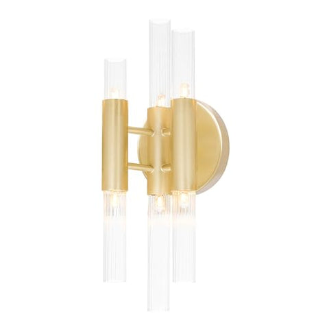 Orgue 6-Light Wall Sconce, Satin Gold Finish with Clear Glass Tubes – Modern Glam Indoor Lighting
