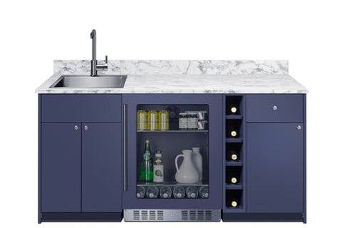 Summit Bar Cabinet with Sink, Beverage Center, and Wine Storage, Wet Bar, All in One Bar with Refrigerator and Sink, ADA Compliant, Navy- OASISMN33SINKL