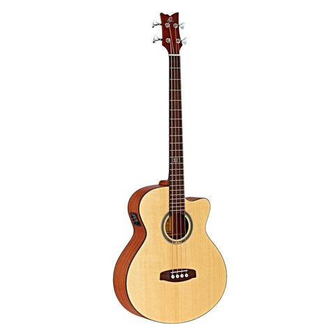 Ortega Guitars 4 String Deep Series Medium Scale Solid Top Acoustic-Electric Bass, Right (D538-4)