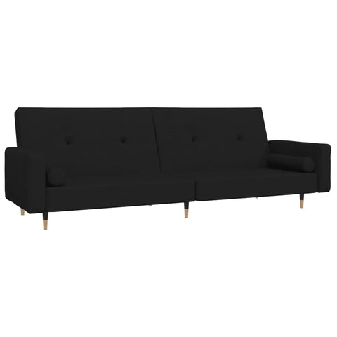 vidaXL Sleek 2-in-1 Black Velvet Convertible 2-Seater Sofa Bed/Loveseat with Pillows for Living Room, Studio, Office