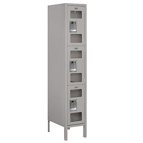 Salsbury Industries S-63158GY-U 12" Triple Tier, 1 Wide x 5 Feet High x 18 Inches Deep, Unassembled See-Through Metal Locker, Gray