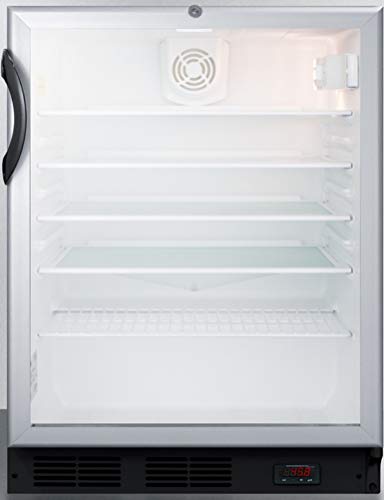 Summit Appliance SCR600BGLHV Commercially Listed 5.5 Cu.Ft. Counter Height Beverage Center with Glass Door, Auto Defrost, Digital Thermostat, Professional Thin Handle, Lock and Black Cabinet