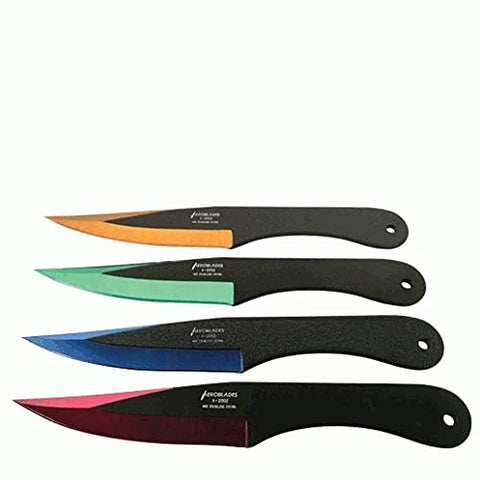 4 Piece Throwing Knife Assorted, blue, red, gold, green Color