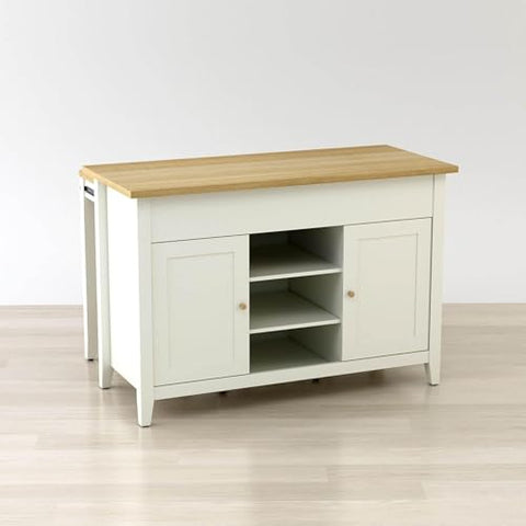 Oakestry Delphi 53-inch Kitchen Island Cabinet Solid Wood Storage Counter with Drawers and Shelves Handcrafted Kitchen Organizer Butcher Block Top Modern Farmhouse Dining Furniture for Home Decor