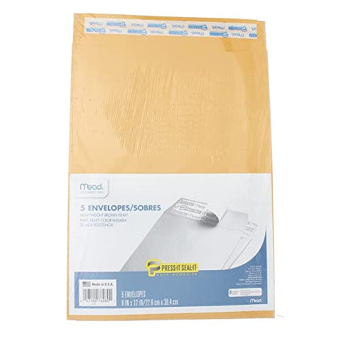 MeadWestvaco 76080 9" X 12" Heavyweight Kraft Press-It-Seal Envelopes 5 Count