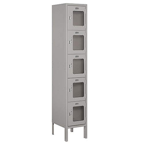 Salsbury Industries S-65152GY-U 12" Five Tier Box Style, 1 Wide x 5 Feet High x 12 Inches Deep, Unassembled See-Through Metal Locker, Gray