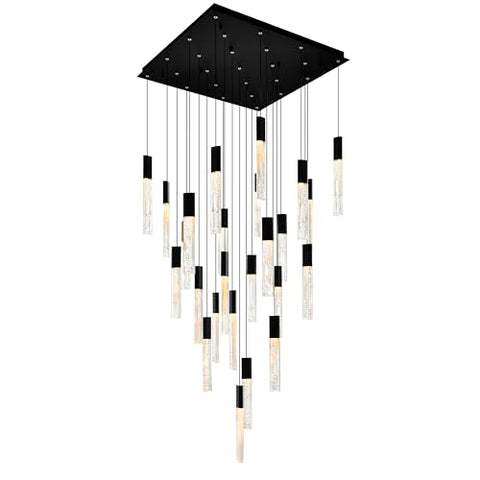 CWI Lighting Greta Integrated LED 28in Black Modern Chandelier with Textured Handmade Glass for Living Room Dining Room