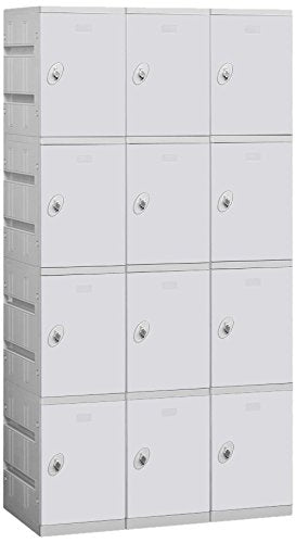 12 Inch Wide Four Tier Plastic Locker - 3 Wide - 6 Feet High - 18 Inches Deep - Gray - Assembled