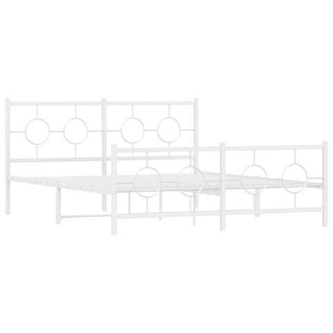 vidaXL White Metal Bed Frame-Industrial Double Bed with Headboard/Footboard, Bedroom Furniture, 81.5"x61.4", Mattress Support