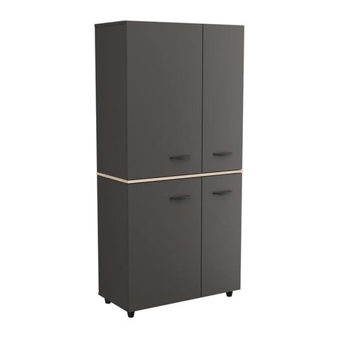 Inval Garage Storage, Kratos 12-Shelf Tall Cabinet, Dark Gray and Maple