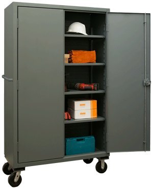 Durham HDCM48-4S-95 Lockable Mobile Cabinet, 4 Adjustable Shelves, Recessed Door Style, 48" Wide, 12 Gauge, Gray