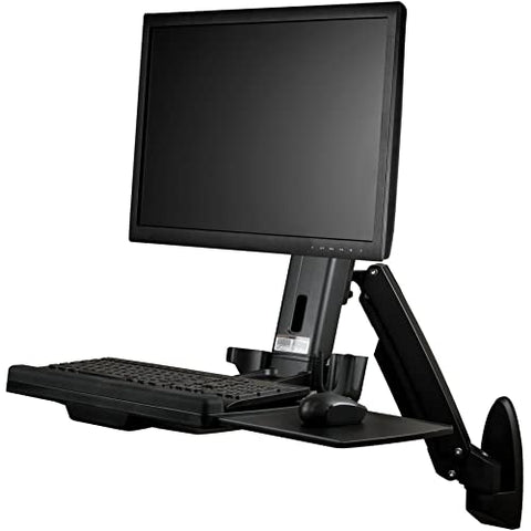 StarTech.com Wall Mount Workstation - Articulating Full Motion Standing Desk with Ergonomic Height Adjustable Monitor & Keyboard Tray Arm - Mouse & Scanner Holders - Single VESA Display, TAA