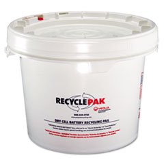 RECYCLEPAK Prepaid Recycling Container Kit for Batteries, 3 1/2 gal Round Pail, White