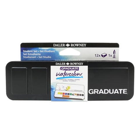 Daler-Rowney Graduate Watercolor Travel Set, 24 Count Half Pans - Watercolor Paint Set with Brush & Mixing Trays