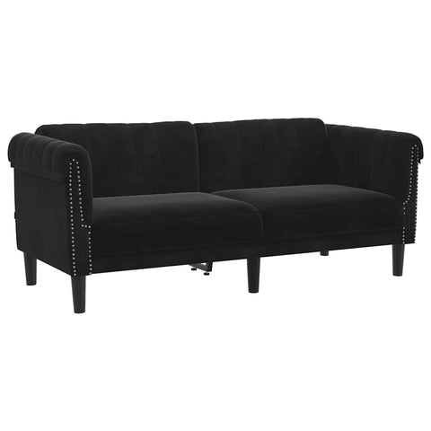 vidaXL Black Velvet 2-Seater Upholstered Loveseat - Modern Couch for Office/Living Room, Comfortable Padded Seating with Stable Wooden Legs