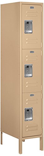 Salsbury Industries Assembled 1-Tier Standard Metal Locker with Three Wide Storage Units, 5-Feet High by 18-Inch Deep, Tan
