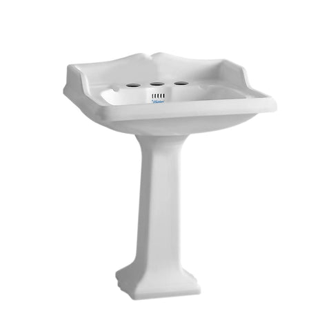 China Series Large Pedestal Sink with an Intergrated Rectangular Bowl and Widespread Faucet Hole