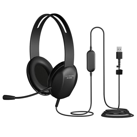 Cyber Acoustics Stereo USB Headset (AC-5008A), in-line Controls for Volume & Mic Mute, Adjustable Mic Boom for PC & Mac, Perfect for Classroom or Home