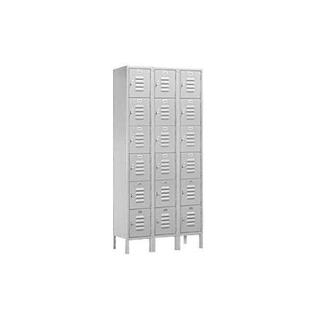 Salsbury Industries Assembled 6-Tier Box Style Standard Metal Locker with Three Wide Storage Units, 6-Feet High by 15-Inch Deep, Gray