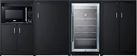 Summit Appliance CWSUITE85G 85" Wide Casework Suite with Beverage Center and Microwave, ADA Height; Trash Receptacle Included; 2.7 cu.ft. Beverage Center; Leveling Legs; Black