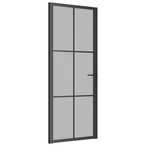 vidaXL Interior Door, Aluminum Frame Glass Door, Inner Door with Alloy Handle for Bathroom Bedroom, 32.7"x79.3" Black Matt Glass and Aluminum