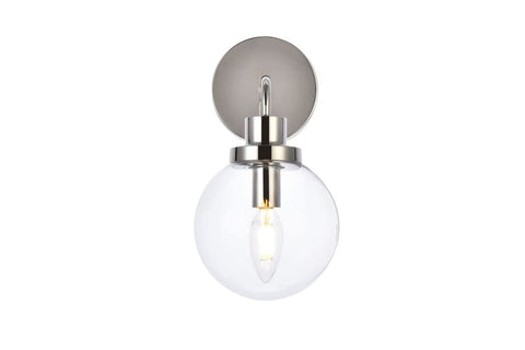 Living District Hanson 1-Light Metal Bath Sconce in Polished Nickel and Clear