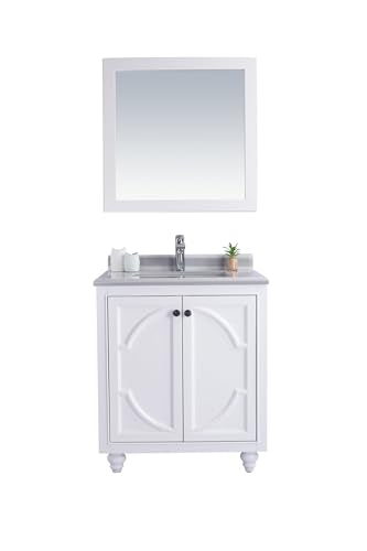Oakestry Odyssey 30 Inch White Bathroom Vanity Single Sink White Stripes Marble Countertop Freestanding Modern Storage Cabinet Soft Close Doors Luxury Washroom Furniture